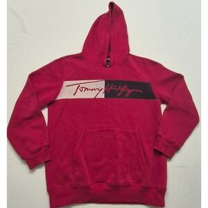 Tommy Hilfger boys's red graphic hoodie front pocket drawstring sz. L(16-18)